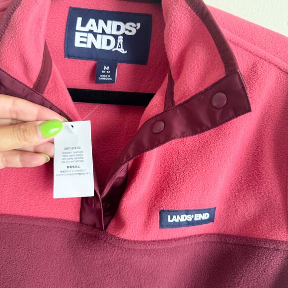 Lands' End Pink + Magneta Colorblock Snap Neck Heritage Fleece Pullover Medium - Picture 5 of 9